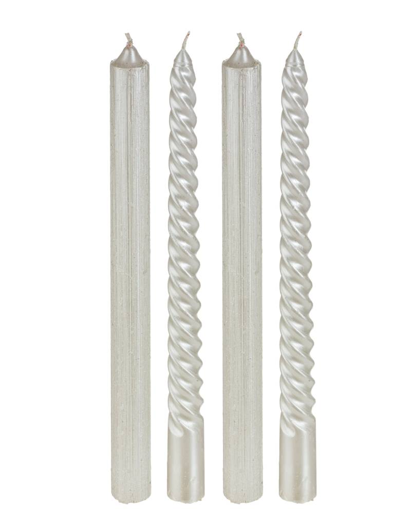 4 weiße Glitzer-Stabkerzen 25 cm gedreht 4 weiße Glitzer-Stabkerzen 25 cm gedreht von JJA