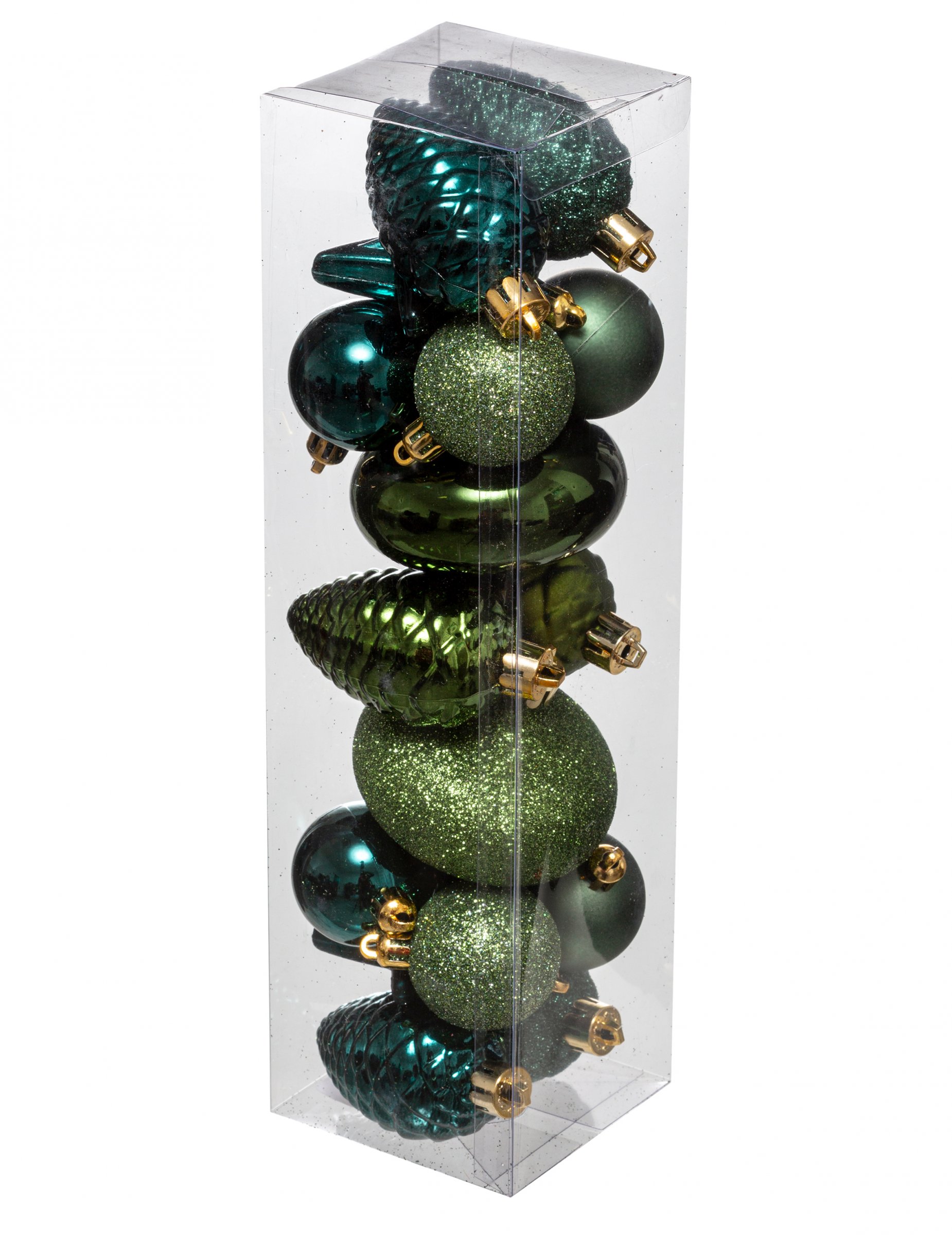 Christbaum-Schmuckset 18-teilig Kugeln,Sterne, Zapfen blau-grün 4 cm von JJA