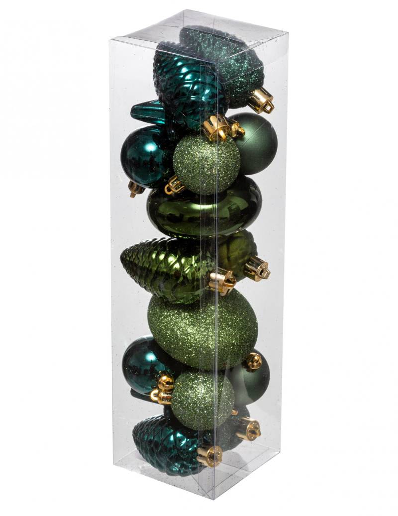 Christbaum-Schmuckset 18-teilig Kugeln,Sterne, Zapfen blau-grün 4 cm von JJA