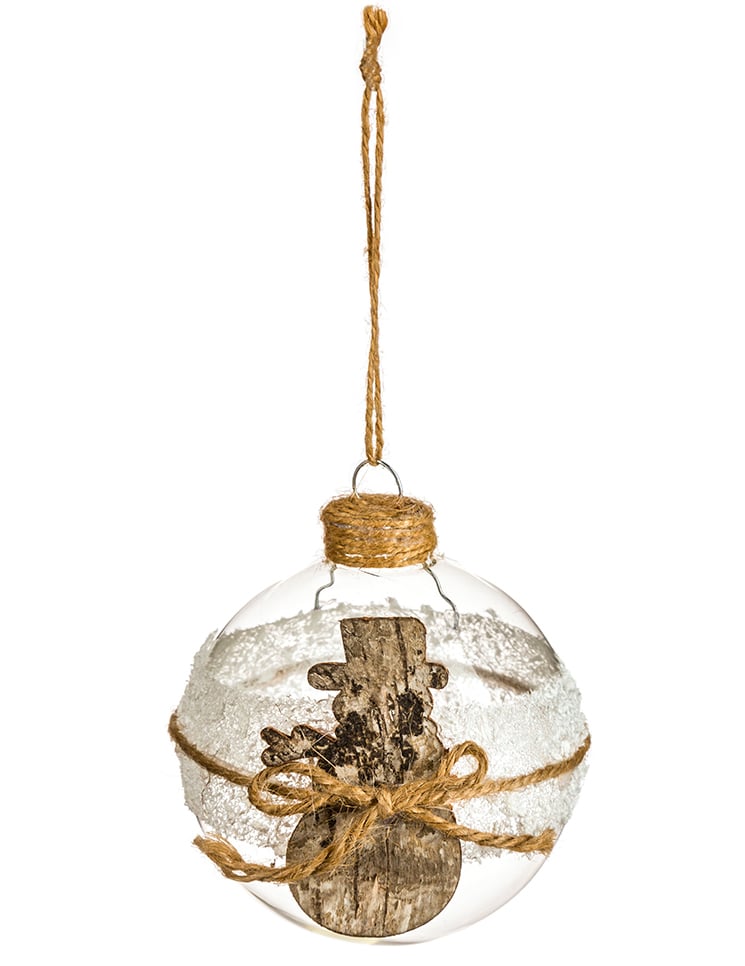 Christbaumkugel mit Holz-Schneemann transparent-braun 8 cm von JJA
