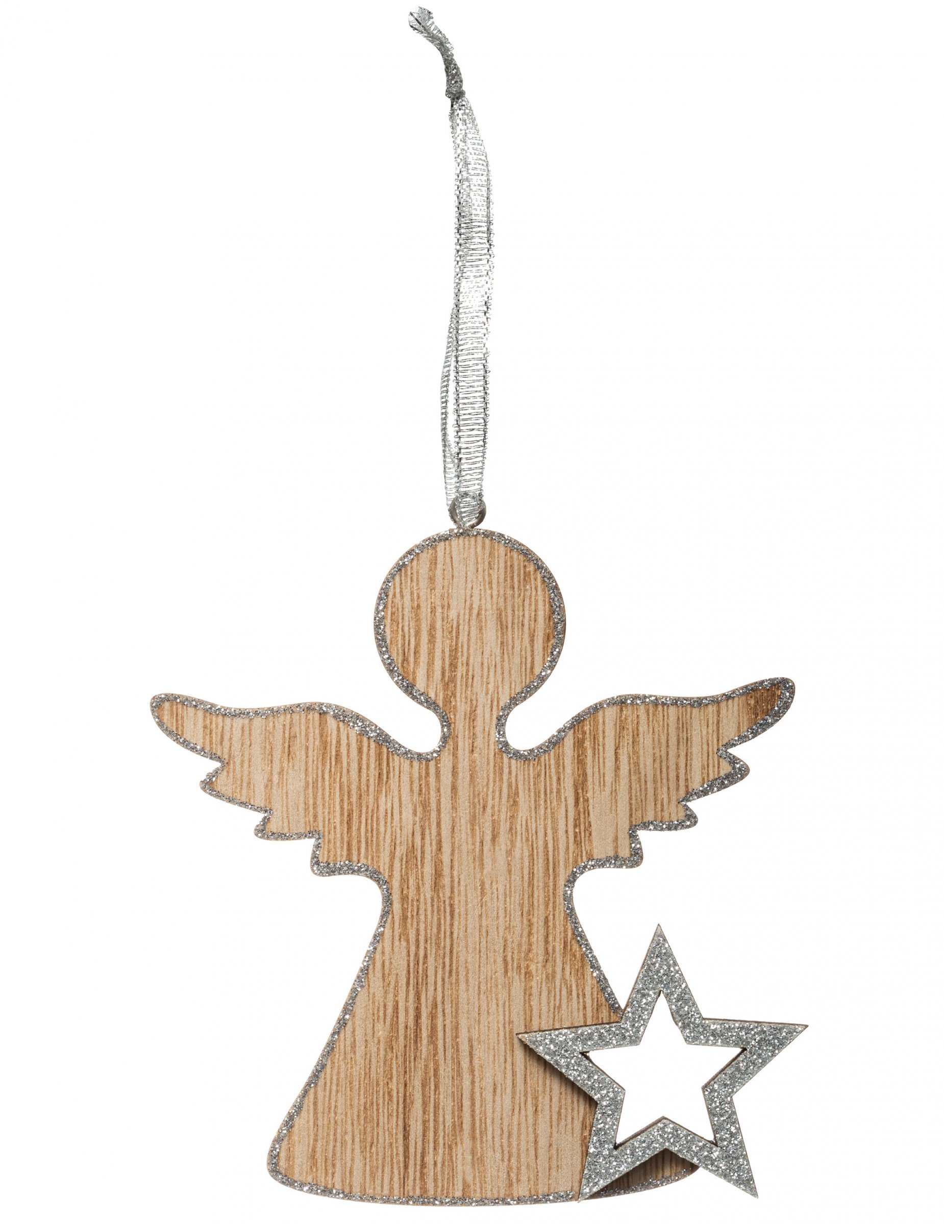 Engel-Hängedeko aus Holz Christbaumschmuck braun-silberfarben 11 cm von JJA