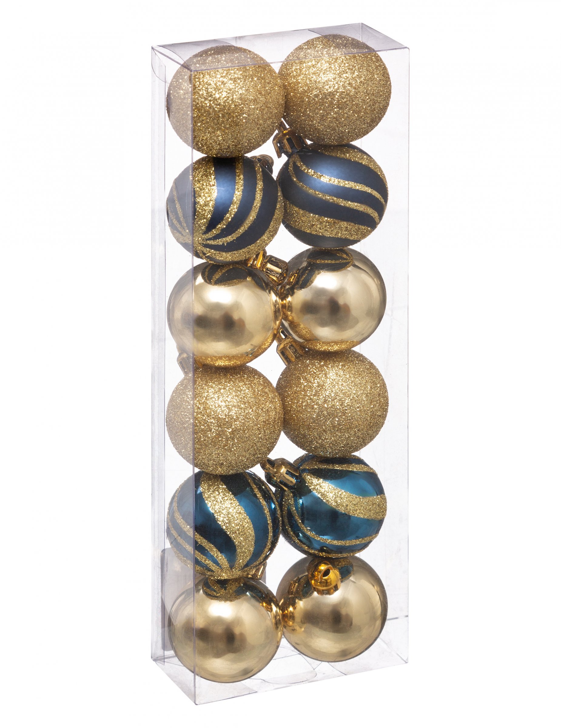 Glänzende Christbaumkugeln Weihnachts-Dekoset 12-teilig goldfarben-blau 4 cm von JJA