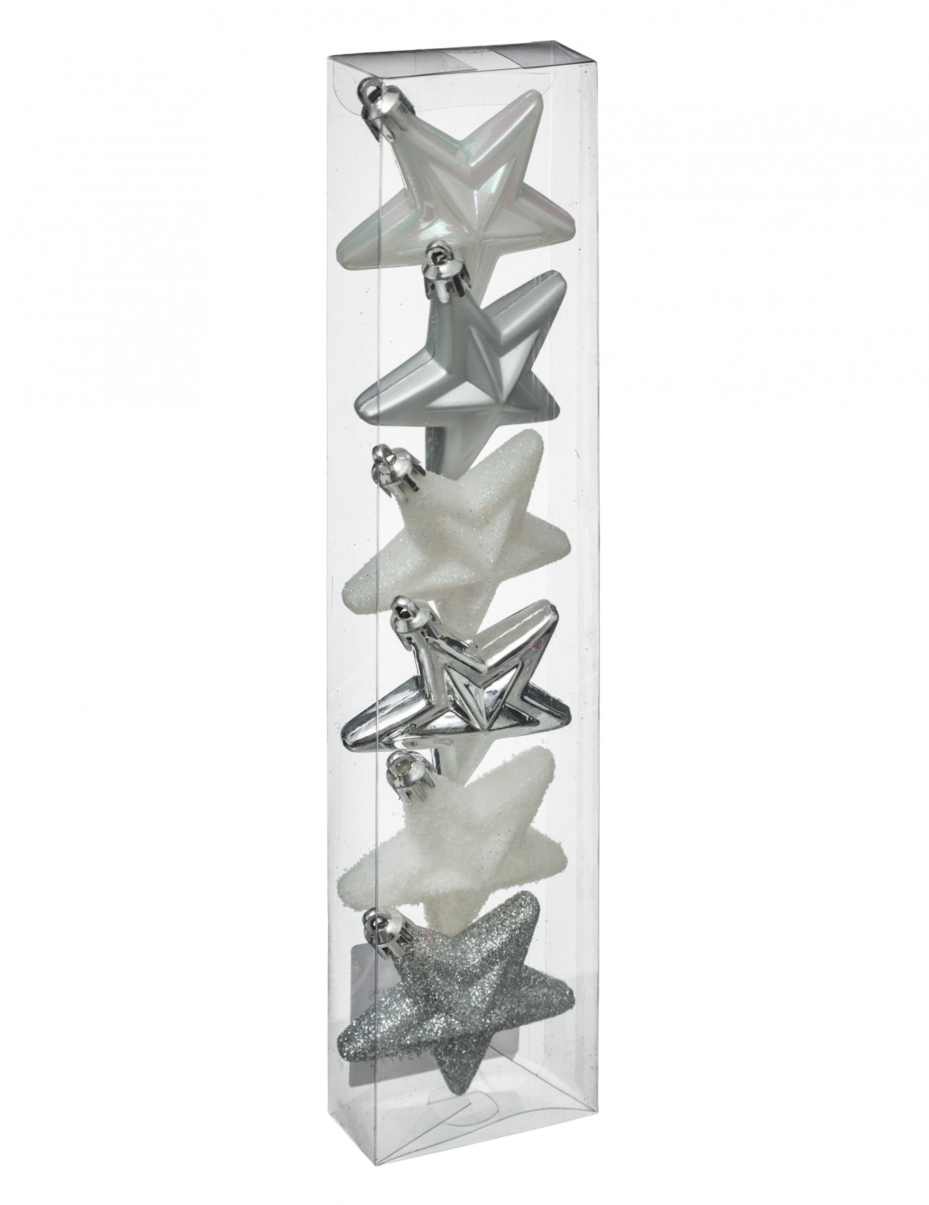 Glänzender Tannenbaumschmuck Sterne 6-teilig weiß-silber 6 cm von JJA