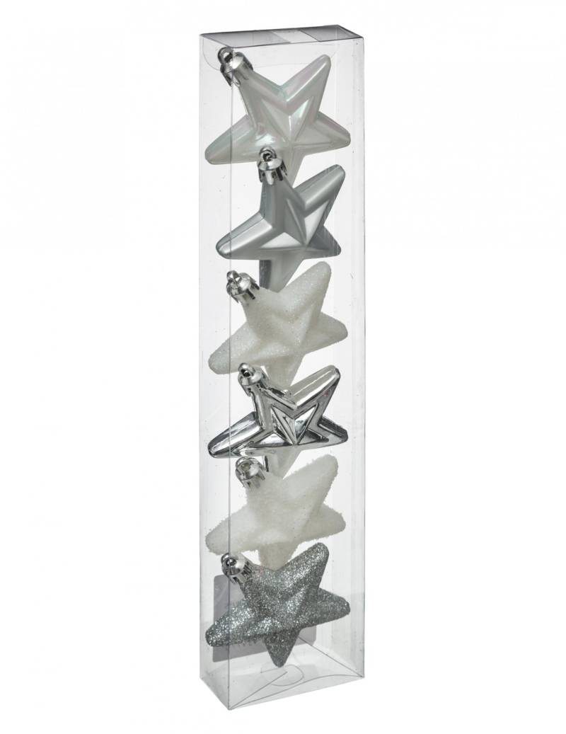 Glänzender Tannenbaumschmuck Sterne 6-teilig weiß-silber 6 cm von JJA