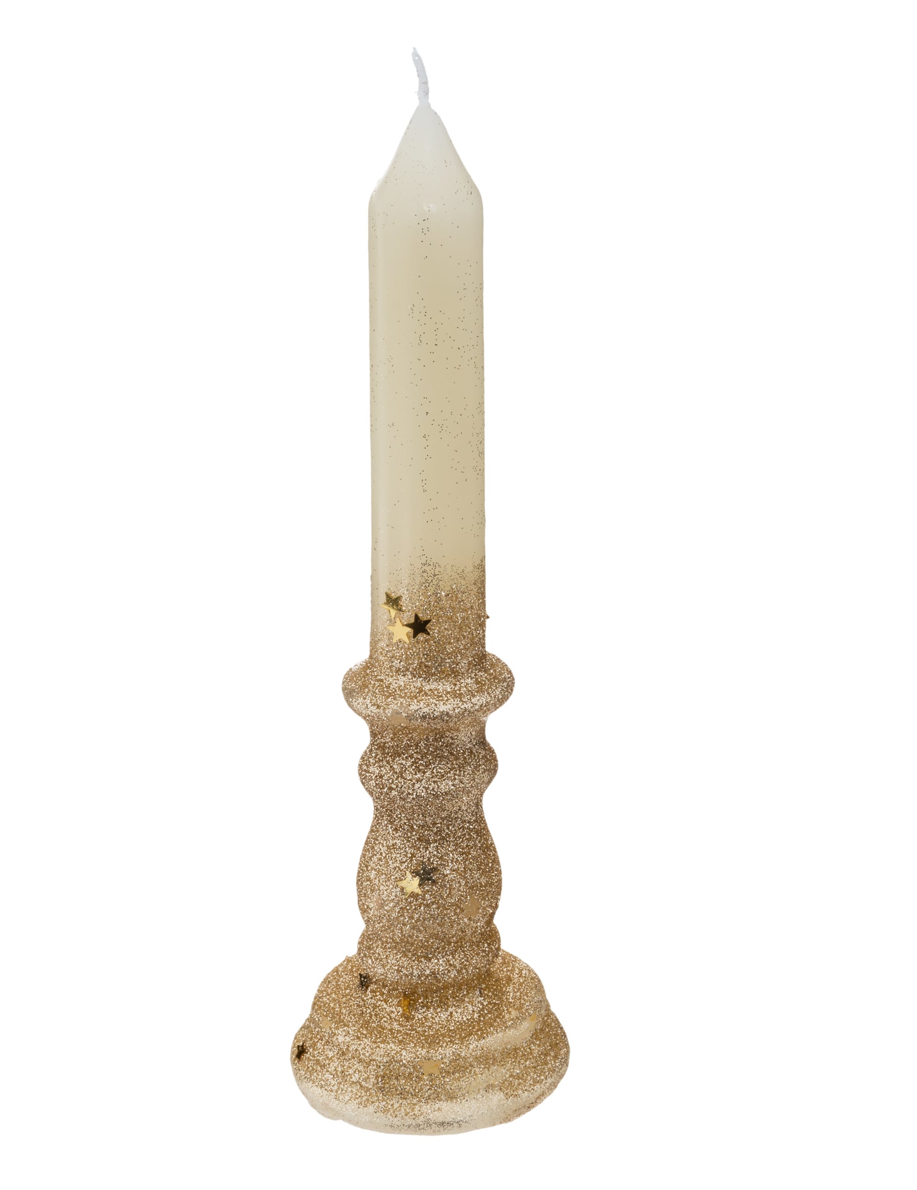 Glitzer-Stabkerze Gold und Weiß mit Sternen 20 cm Glitzer-Stabkerze Gold und Weiß mit Sternen 20 cm von JJA