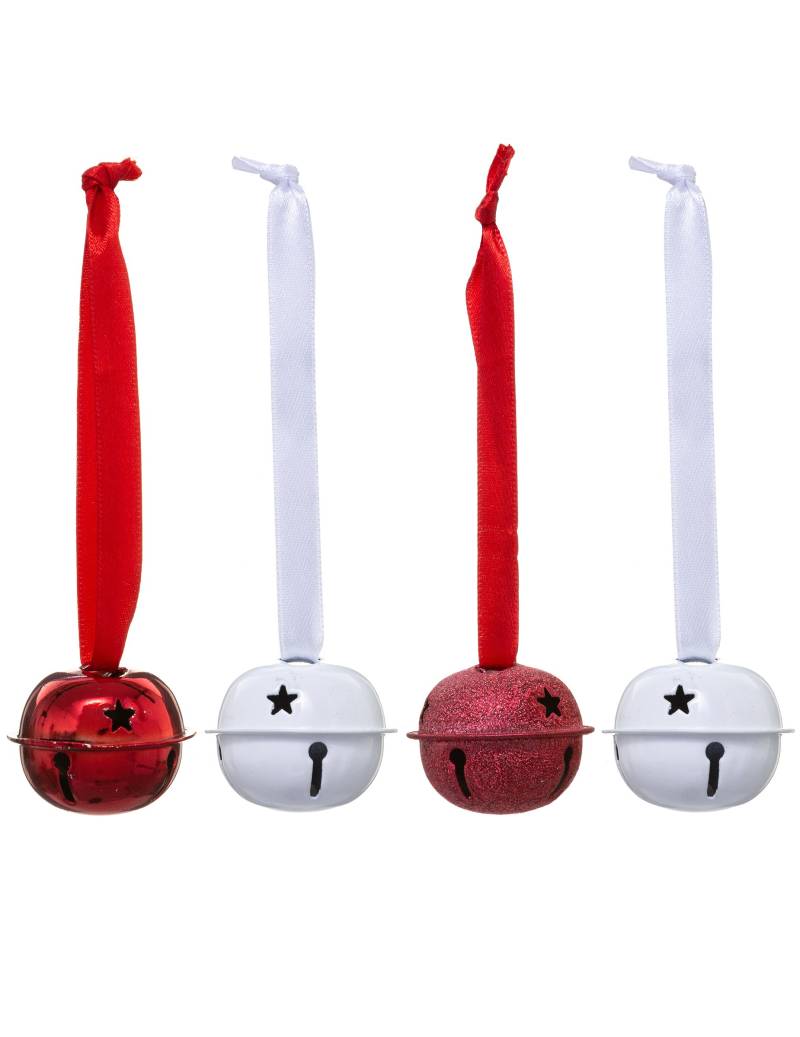 Glocken-Set aus Metall Christbaum-Schmuck 4-teilig weiß-rot 10 x 4 cm von JJA