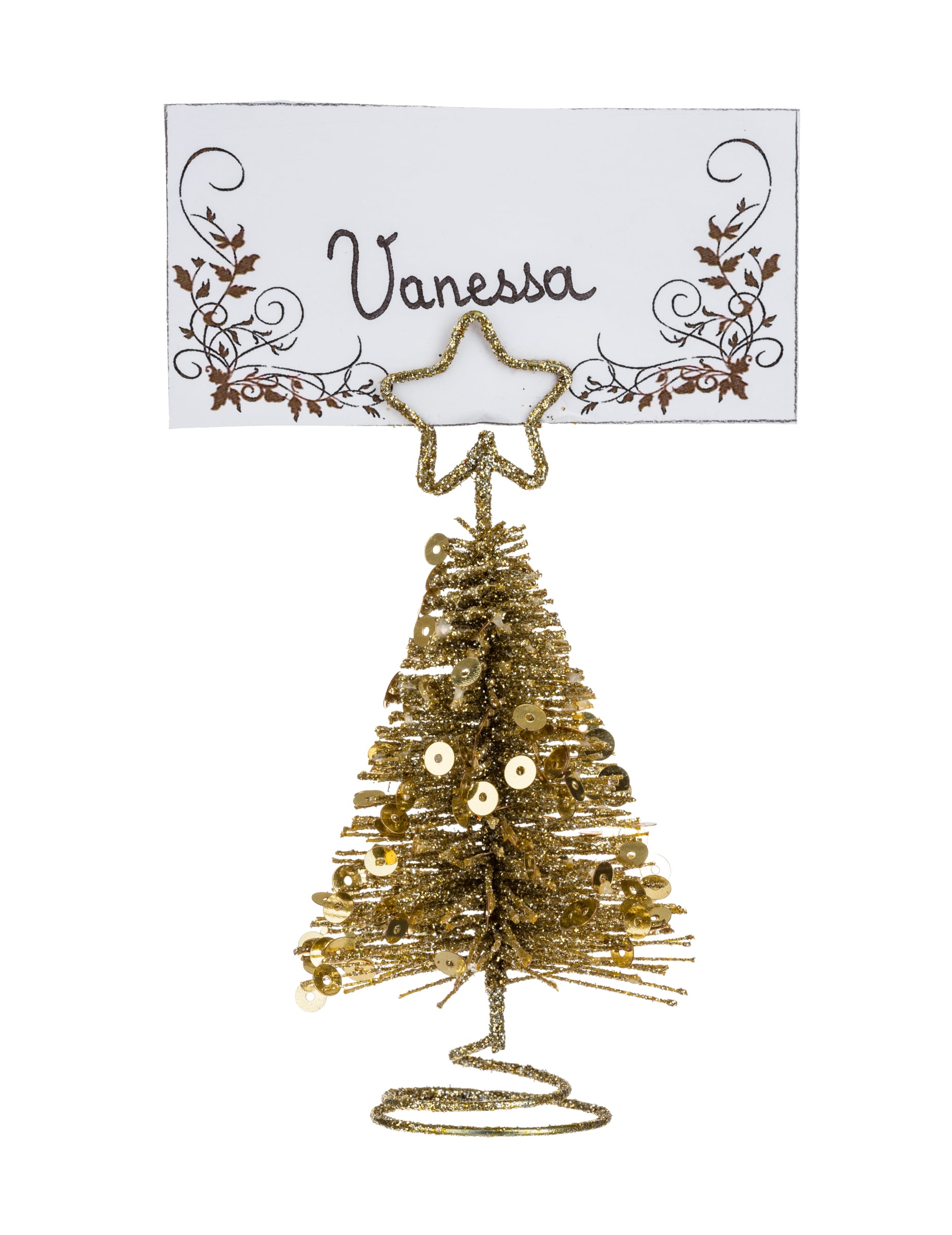 Platzkartenhalter Tannenbaum Gold 10 cm aus glitzerndem Metall Platzkartenhalter Tannenbaum Gold 10 cm aus glitzerndem Metall von JJA