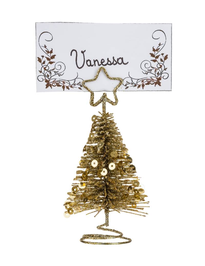 Platzkartenhalter Tannenbaum Gold 10 cm aus glitzerndem Metall Platzkartenhalter Tannenbaum Gold 10 cm aus glitzerndem Metall von JJA