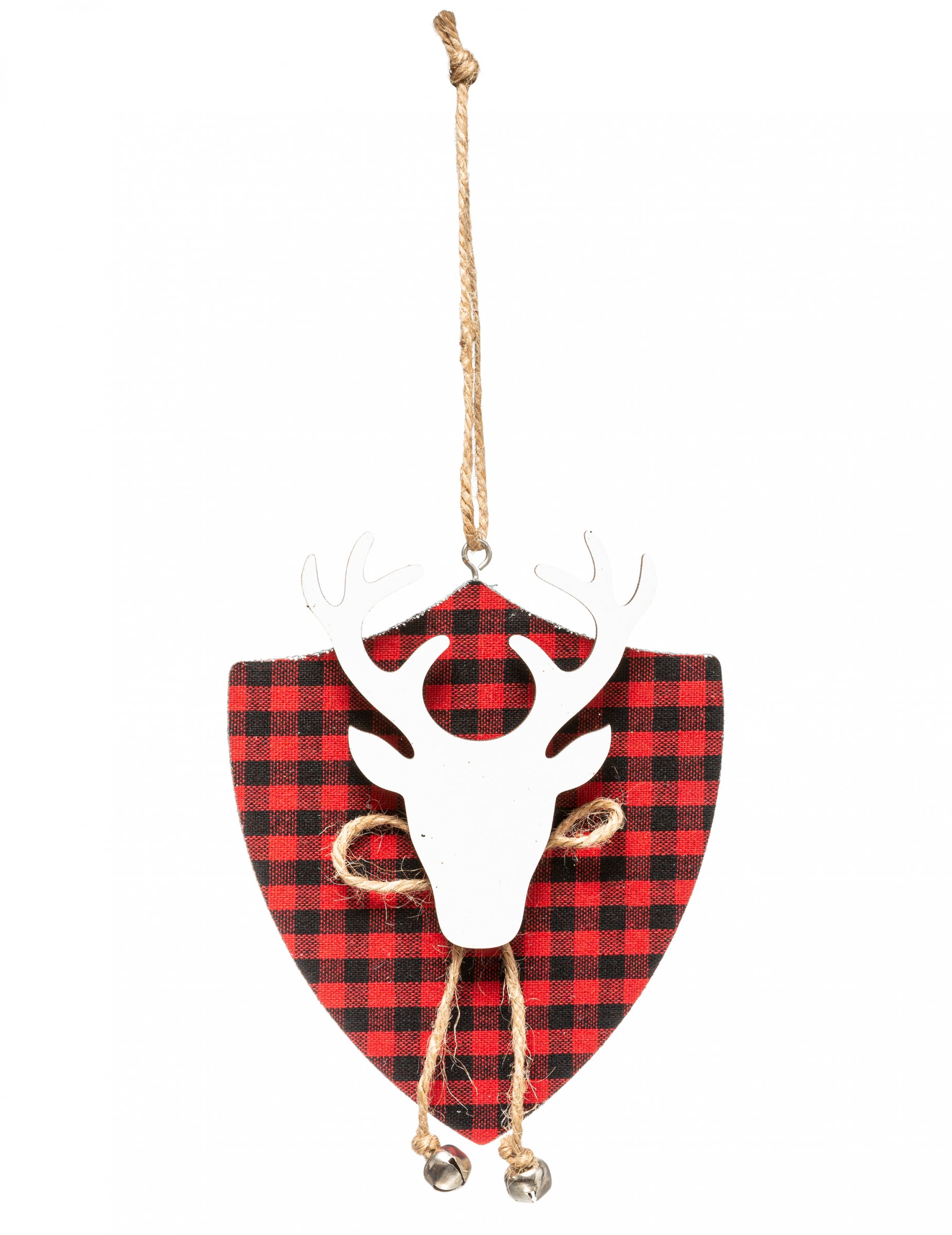 Rentierkopf-Christbaumschmuck Tartan rot-schwarz-weiß 14 cm Rentierkopf-Christbaumschmuck Tartan rot-schwarz-weiß 14 cm von JJA