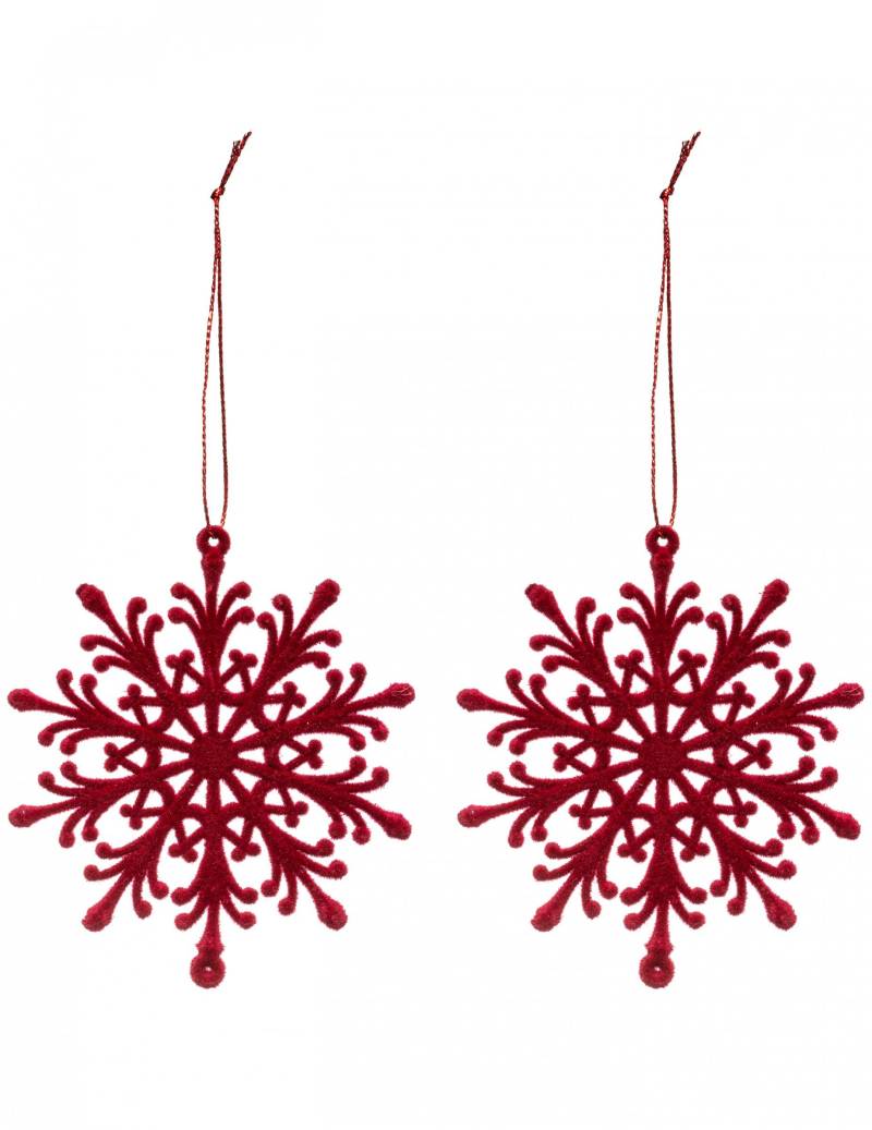 Schneeflocken-Aufhänger aus Samt Christbaumschmuck 2 Stück rot 9,5 cm von JJA