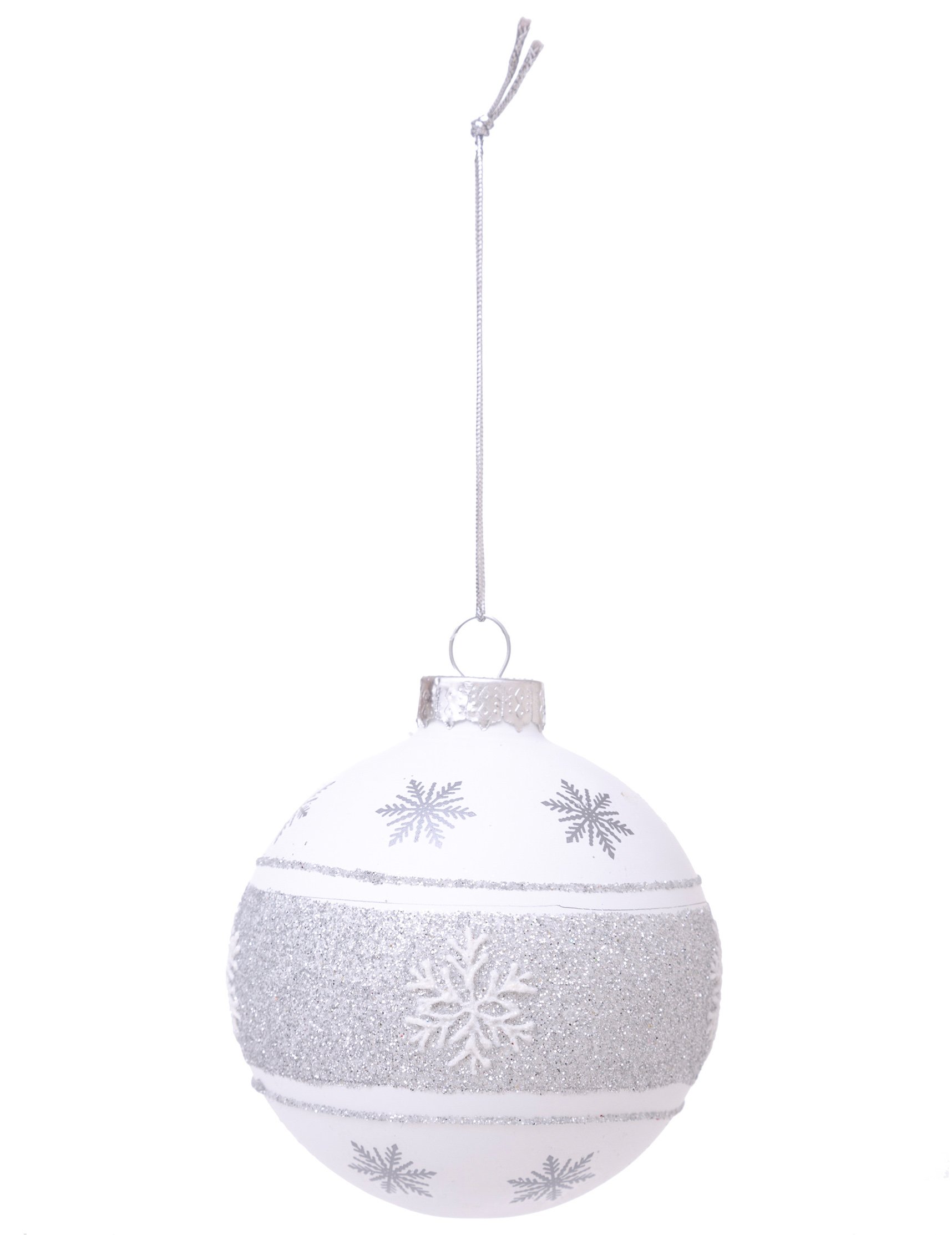 Schneeflocken Christbaum-Glaskugel silberfarben-weiß 7 cm von JJA