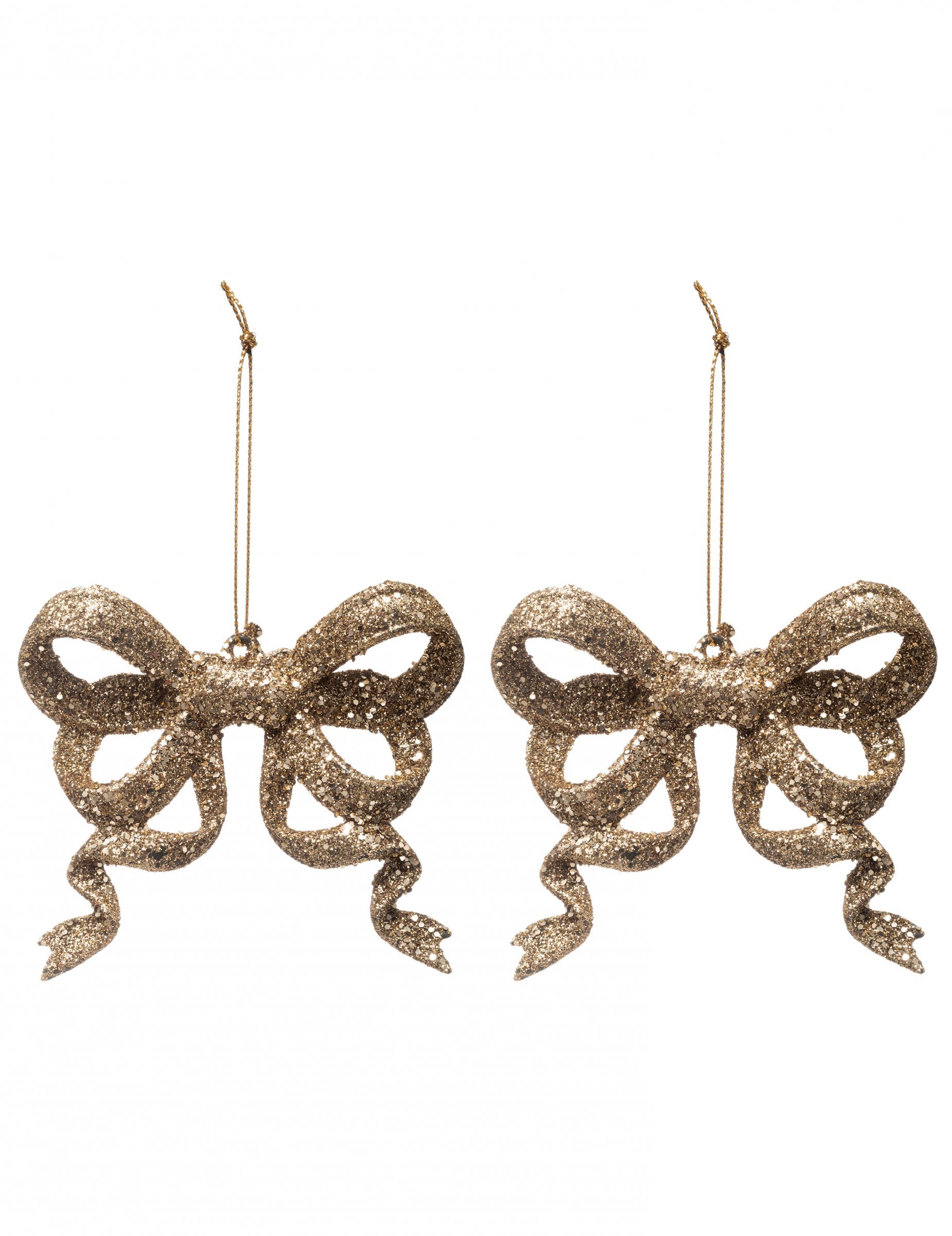 Verknotete Glitzerschleifen Christbaumschmuck 2 Stück goldfarben 9 cm von JJA