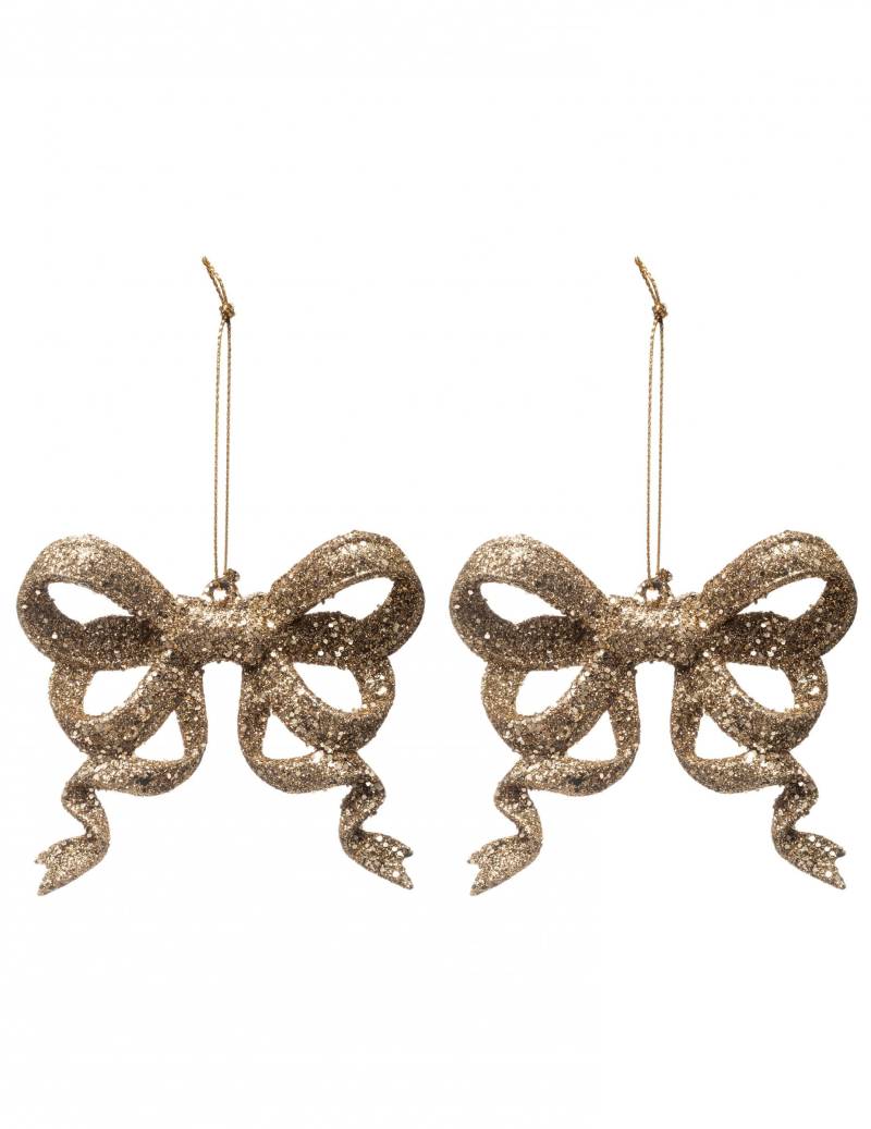 Verknotete Glitzerschleifen Christbaumschmuck 2 Stück goldfarben 9 cm von JJA
