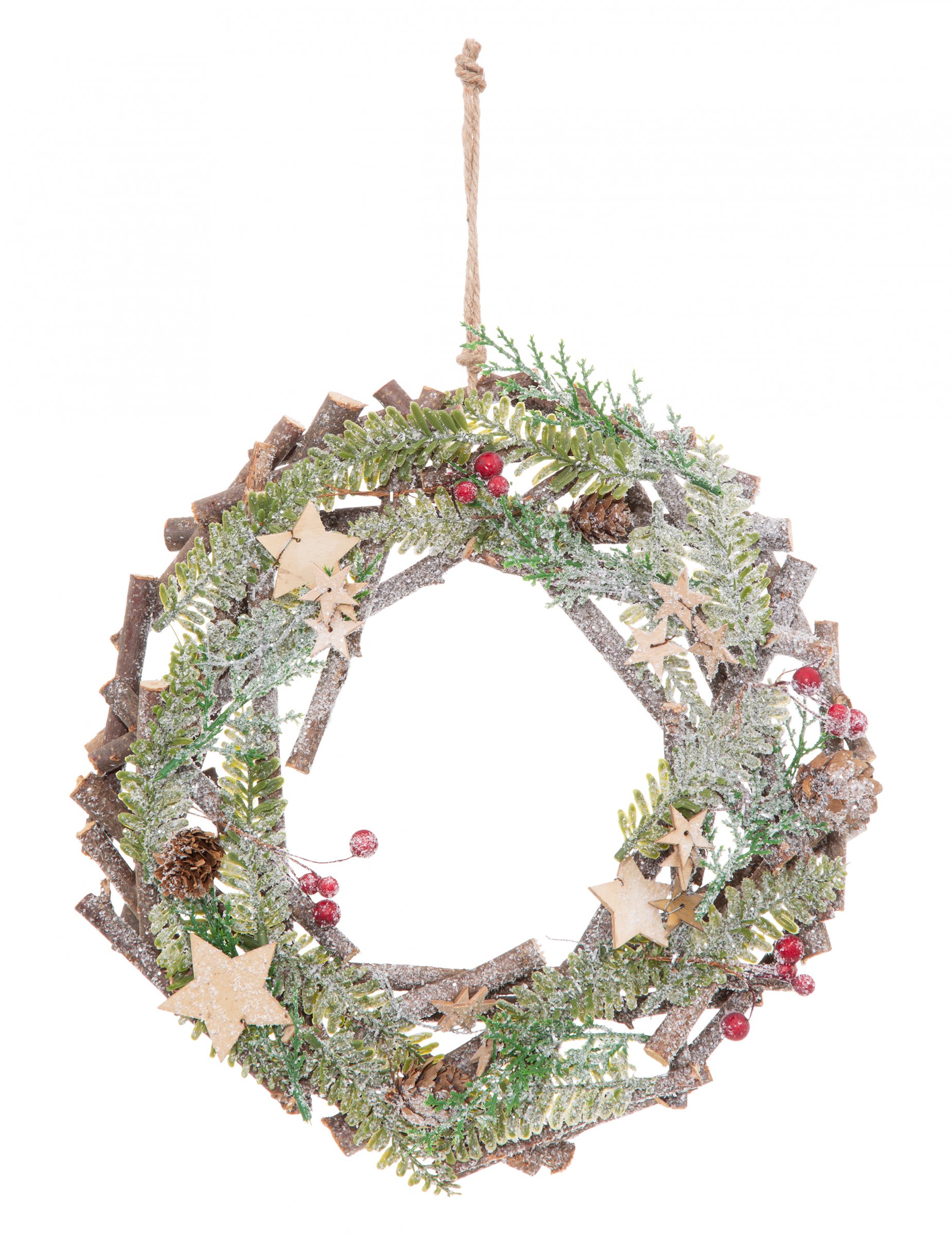 Verschneiter Weihnachts-Hängekranz mit Sternen bunt 30 cm von JJA