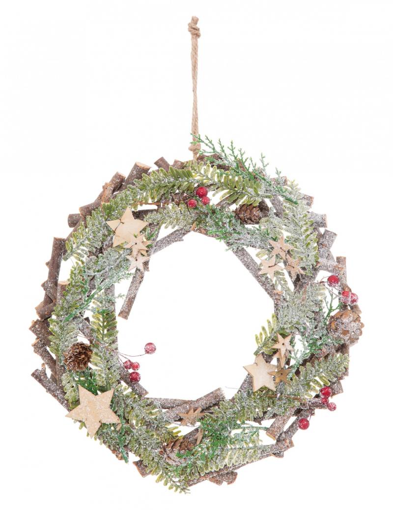 Verschneiter Weihnachts-Hängekranz mit Sternen bunt 30 cm von JJA