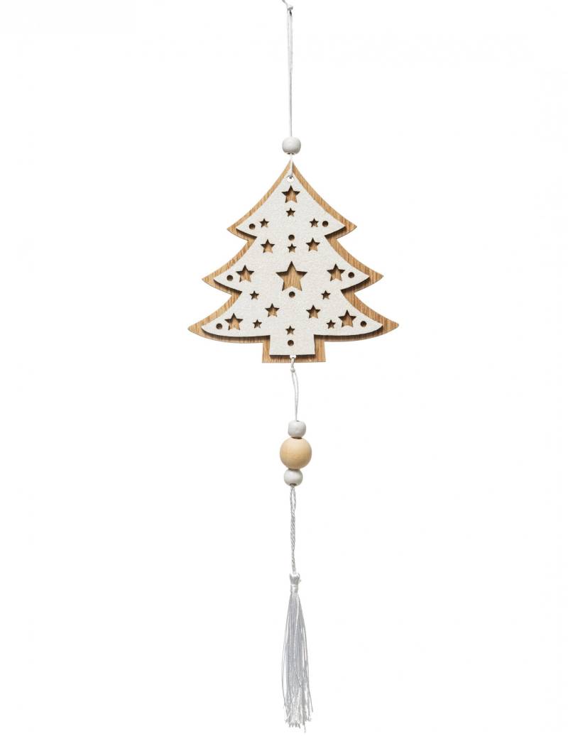 Weihnachten-Hängedeko aus Holz braun-weiss 35 cm von JJA