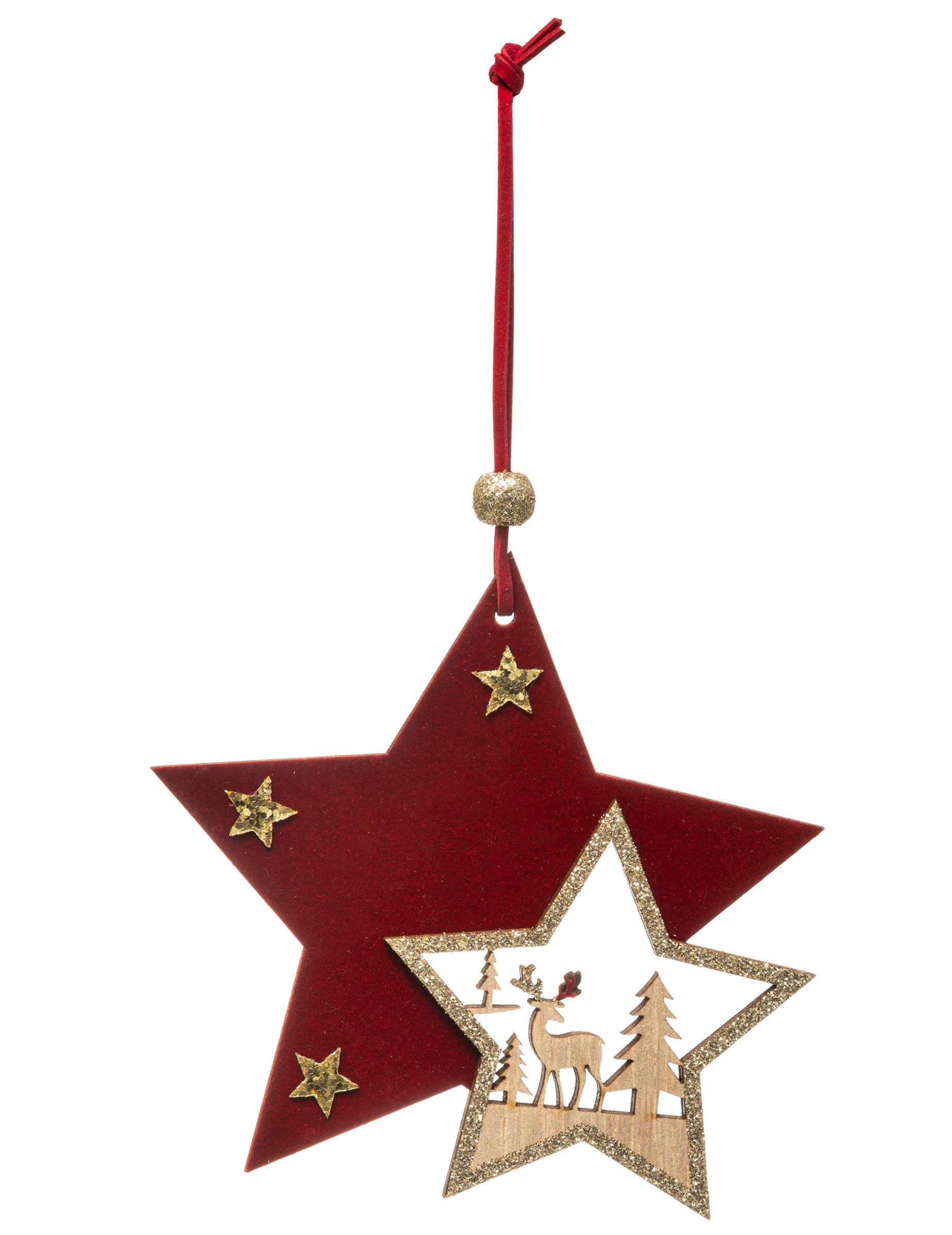 Weihnachtliche Sternen-Hängedeko aus Holz braun-rot 12 cm von JJA
