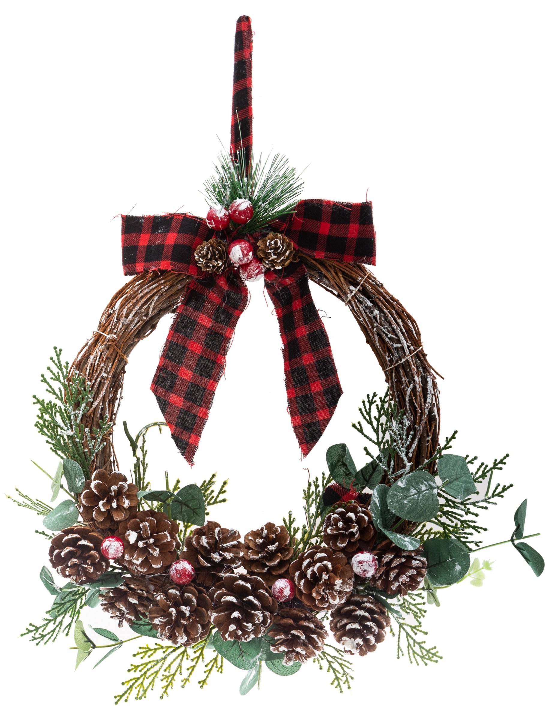 Weihnachts-Hängekranz mit Tartan-Band bunt 40 cm von JJA