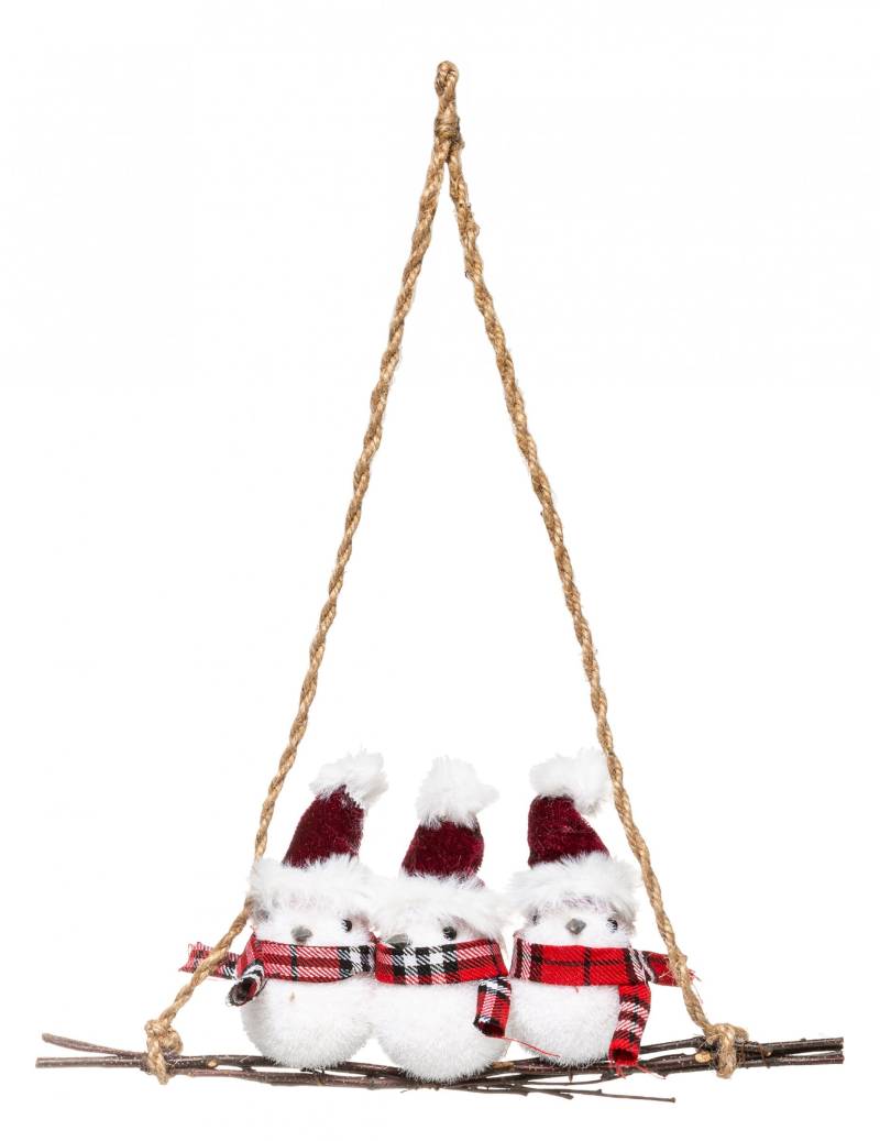 Weihnachts-Vögel auf Ast Hängedeko weiß-rot-braun 35 x 28 cm von JJA