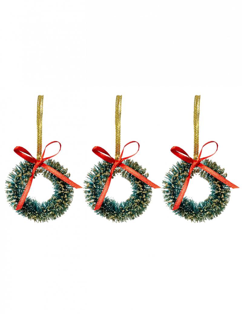 Weihnachtskranz-Christbaumschmuck 3 Stück grün-rot-gold 5 cm von JJA
