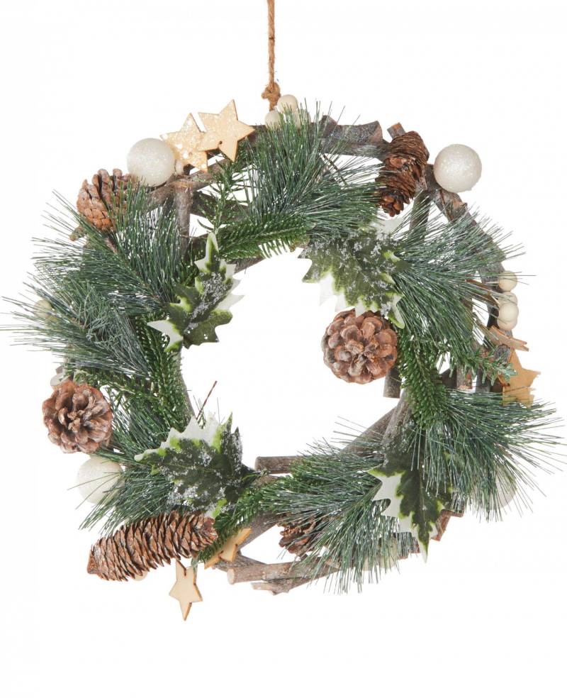 Weihnachtskranz zum Aufhängen grün-braun-weiß 30 cm von JJA