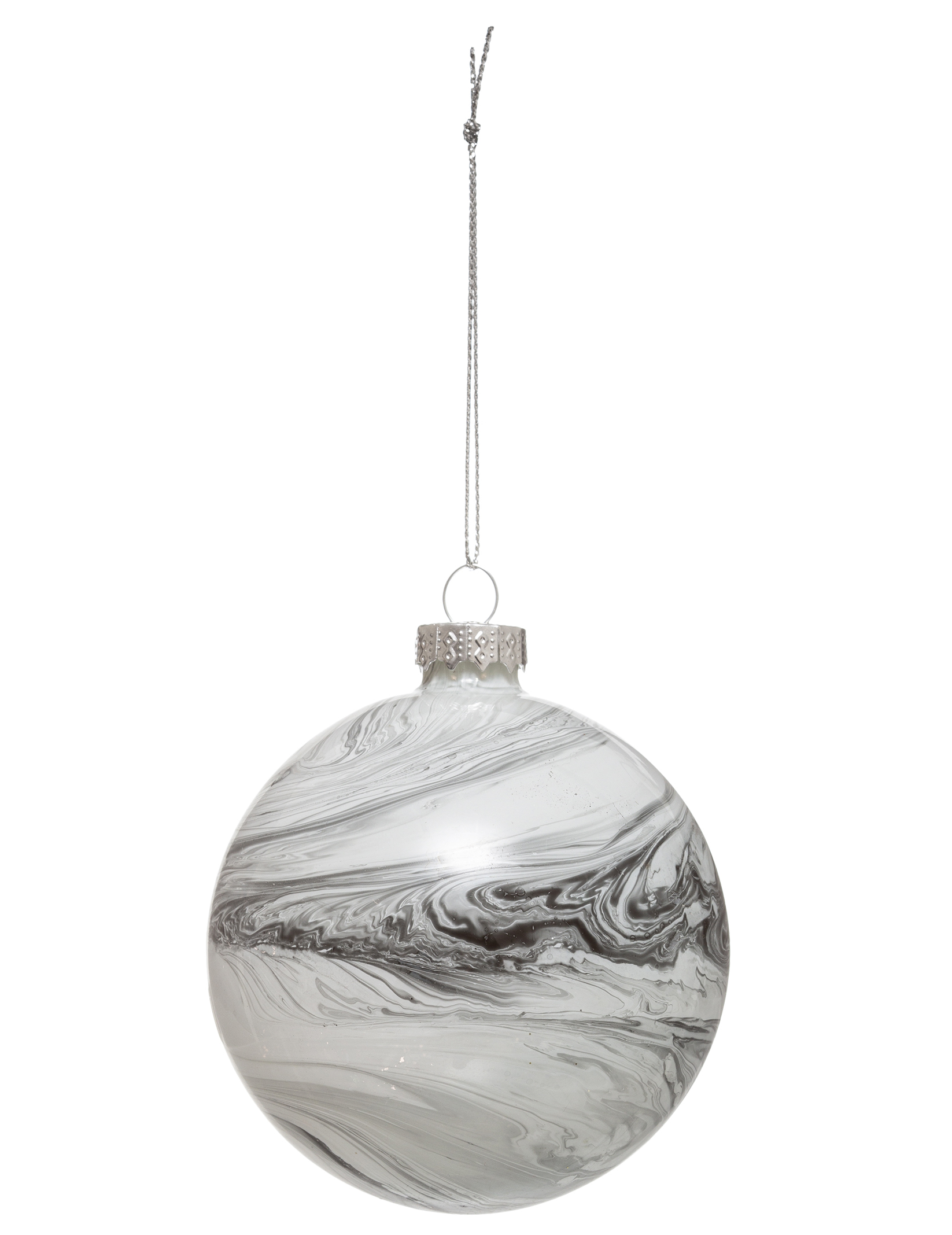 Weihnachtskugel aus Glas in Marmoroptik grau-weiß 8 cm von JJA