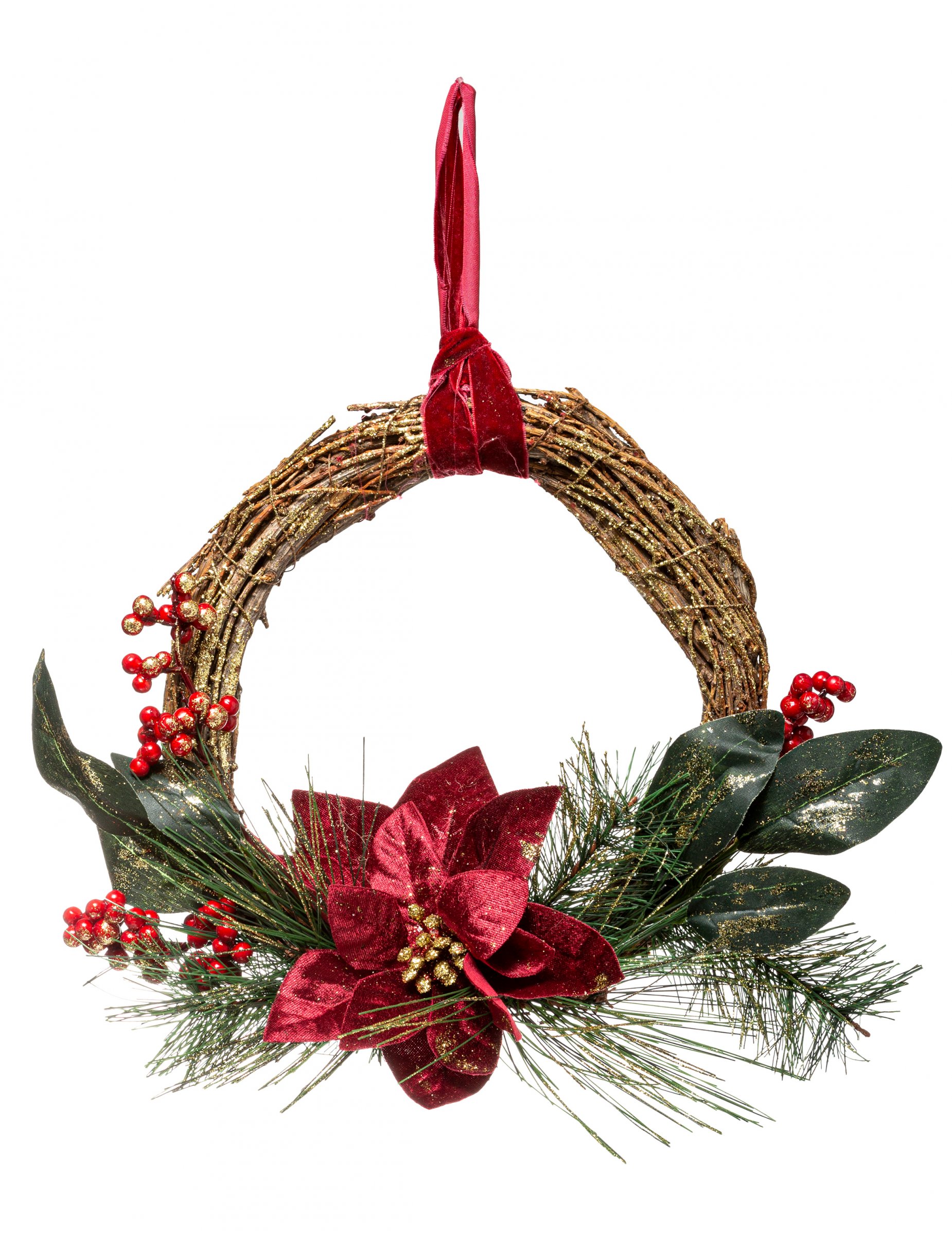 Weihnachtsstern-Blumenkranz Weihnachtshängedeko grün-braun-rot 38 cm von JJA