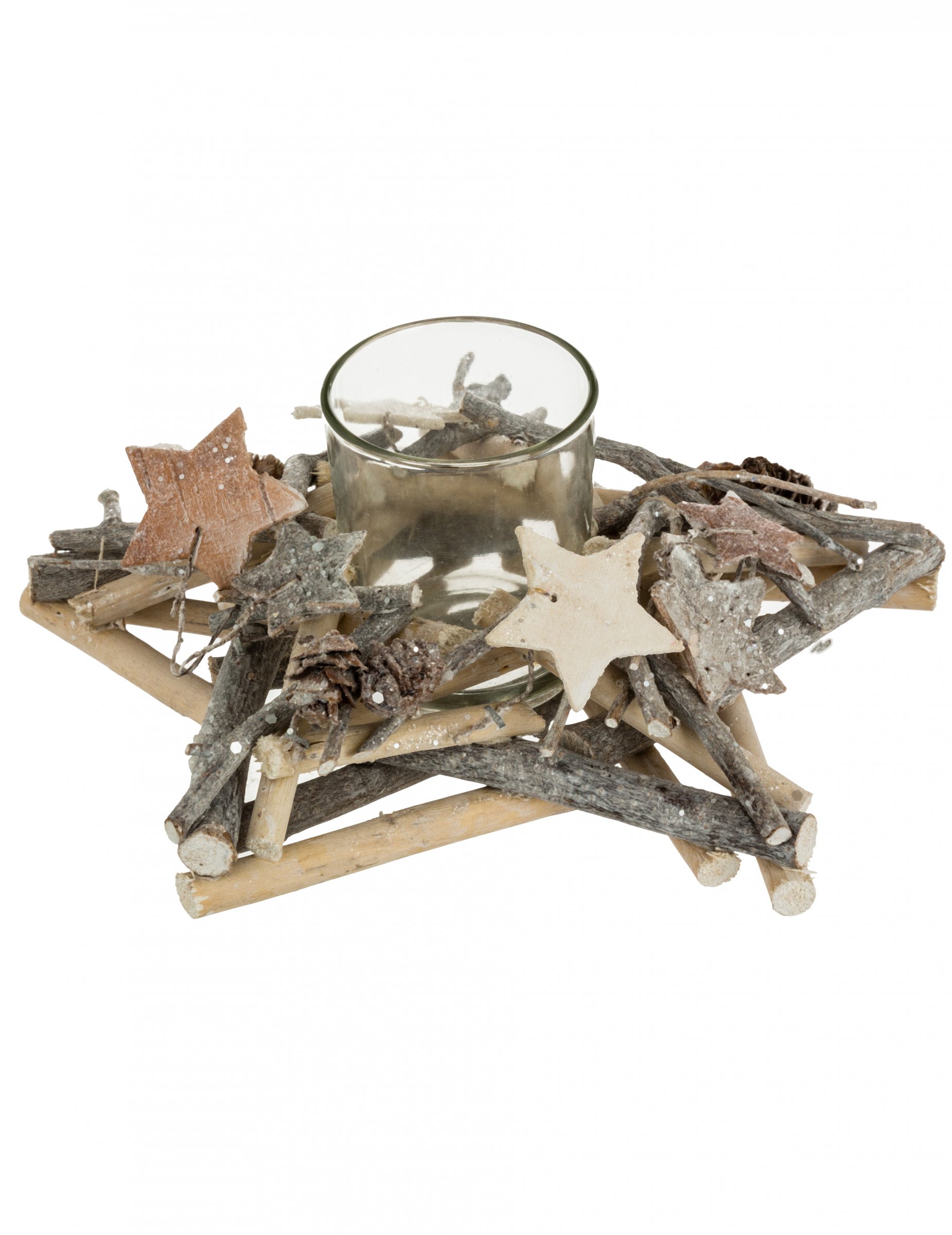 weihnachtlicher Teelichthalter helles Holz Weihnachtsdeko braun 20 x 8 cm von JJA