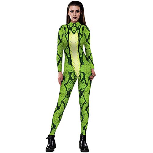 JJEUWE Damen Halloween Kostüm Cosplay Bodysuit 3D Skinny Stretch Kostüm - Grün - X-Large von JJEUWE