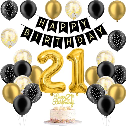 JJJZAMZ 21. Geburtstag Deko für Junge und Mädchen - Luftballons Schwarz Gold, Zahlen Luftballon, Party Ballons, Tortendeko für Dekoration JJJZAMZ 21. Geburtstag Deko für Junge und Mädchen - Luftballons Schwarz Gold, Zahlen Luftballon, Party Ballons, Tortendeko für Dekoration von JJJZAMZ