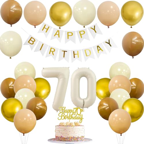 JJJZAMZ 70. Geburtstag Deko für Frau und Mann - Banner, Girlande, Luftballons, Tortendeko in Beige, Braun, Gold - Party Ballons für 70 Jahre Feier von JJJZAMZ