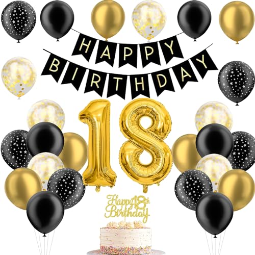 JJJZAMZ 18. Geburtstag Deko für Junge und Mädchen - Luftballons Gold Schwarz, Zahlen Luftballon, Tortendeko und Happy Birthday Girlande JJJZAMZ 18. Geburtstag Deko für Junge und Mädchen - Luftballons Gold Schwarz, Zahlen Luftballon, Tortendeko und Happy Birthday Girlande von JJJZAMZ