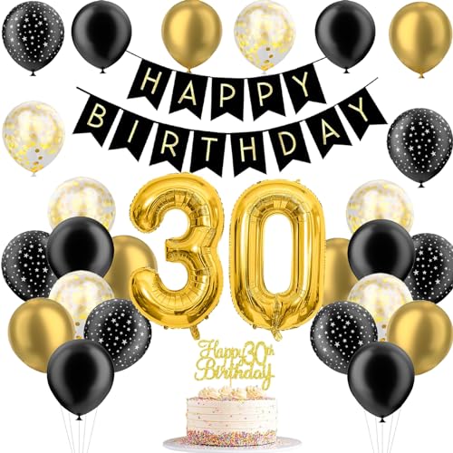 JJJZAMZ Deko 30 Geburtstag Frauen Manner, Deko Geburtstag Mann Luftballons Schwarz Gold, Zahlen Luftballon 30 Party Deko, Tortendeko 30 Geburtstag Frauen Manner, Geburtstagsdeko 30 Banner JJJZAMZ Deko 30 Geburtstag Frauen Manner, Deko Geburtstag Mann Luftballons Schwarz Gold, Zahlen Luftballon 30 Party Deko, Tortendeko 30 Geburtstag Frauen Manner, Geburtstagsdeko 30 Banner von JJJZAMZ