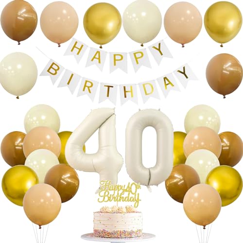 JJJZAMZ Deko 40. Geburtstag Frauen Mann Geburtstagsdeko 40 mit Banner 40 Geburtstag Girlande Zahl 40 Luftballons Beige Braun Gold Party Ballons Tortendeko für 40. von JJJZAMZ
