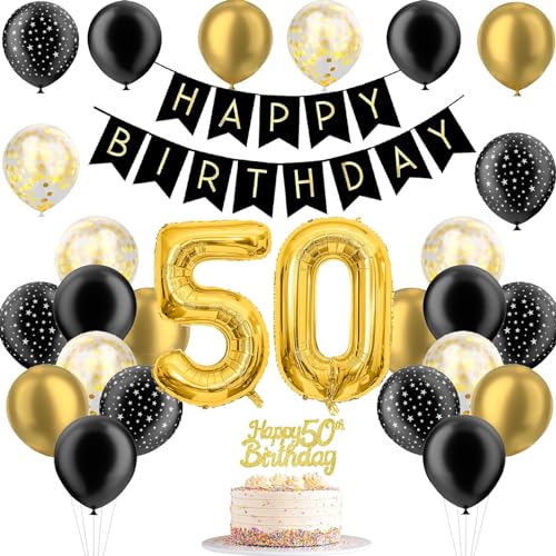 JJJZAMZ 50. Geburtstag Deko für Frau und Mann - Luftballons Schwarz Gold, Zahlen Luftballon, Tortendeko und Happy Birthday Girlande JJJZAMZ 50. Geburtstag Deko für Frau und Mann - Luftballons Schwarz Gold, Zahlen Luftballon, Tortendeko und Happy Birthday Girlande von JJJZAMZ