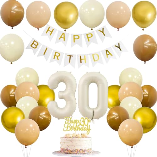 JJJZAMZ 30. Geburtstag Deko für Frau und Männer - Banner, Girlande, Zahl 30 Luftballons, Party Ballons, Tortendeko in Beige, Braun, Gold von JJJZAMZ