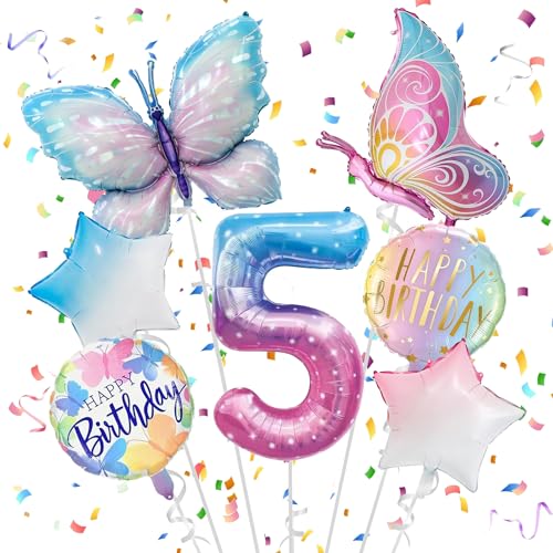 JJJZAMZ Schmetterling Geburtstagsdeko 5 Jahre, Luftballon 5 Geburtstag Mädchen, Folienballon, Deko für Party JJJZAMZ Schmetterling Geburtstagsdeko 5 Jahre, Luftballon 5 Geburtstag Mädchen, Folienballon, Deko für Party von JJJZAMZ