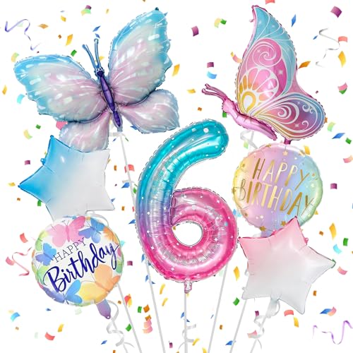 JJJZAMZ Geburtstagsdeko Schmetterling 6 Jahre, Schmetterling Luftballon 6. Geburtstag Mädchen, Folienballon Schmetterling, Schmetterling Deko Geburtstag 6 Jahre Mädchen für Schmetterling Party JJJZAMZ Geburtstagsdeko Schmetterling 6 Jahre, Schmetterling Luftballon 6. Geburtstag Mädchen, Folienballon Schmetterling, Schmetterling Deko Geburtstag 6 Jahre Mädchen für Schmetterling Party von JJJZAMZ