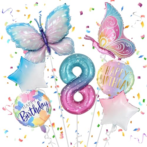 JJJZAMZ Schmetterling Geburtstagsdeko 8 Jahre, Luftballon 8. Geburtstag Mädchen, Folienballon, Deko für Party JJJZAMZ Schmetterling Geburtstagsdeko 8 Jahre, Luftballon 8. Geburtstag Mädchen, Folienballon, Deko für Party von JJJZAMZ