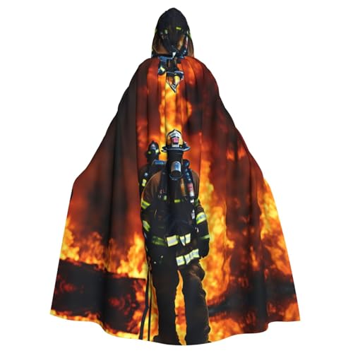 JJPUNGK Feuerwehrmann Feuerwehrmann Flamme Print Bequemer Kapuzenumhang für Damen Herren für Karneval Cosplay und Mottopartys von JJPUNGK