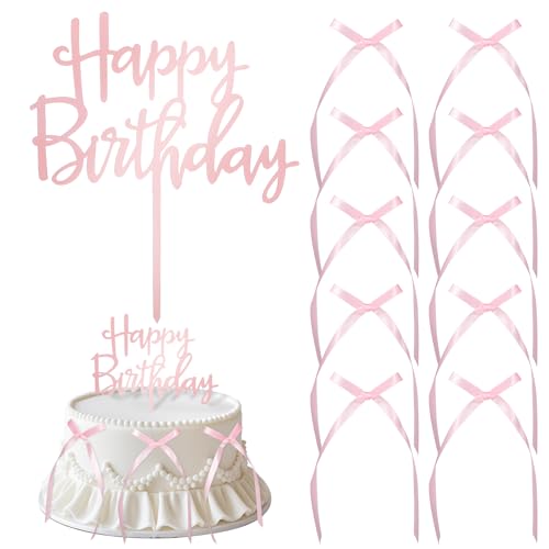 JJUNW 10 Stück Rosa Bogen Tortendeko, Kuchendekoration mit Schleife Band mit 1PC Happy Birthday Schild Cake Topper mit Happy Birthday Zeichen für Geburtstag Party Hochzeit Valentinstag JJUNW 10 Stück Rosa Bogen Tortendeko, Kuchendekoration mit Schleife Band mit 1PC Happy Birthday Schild Cake Topper mit Happy Birthday Zeichen für Geburtstag Party Hochzeit Valentinstag von JJUNW