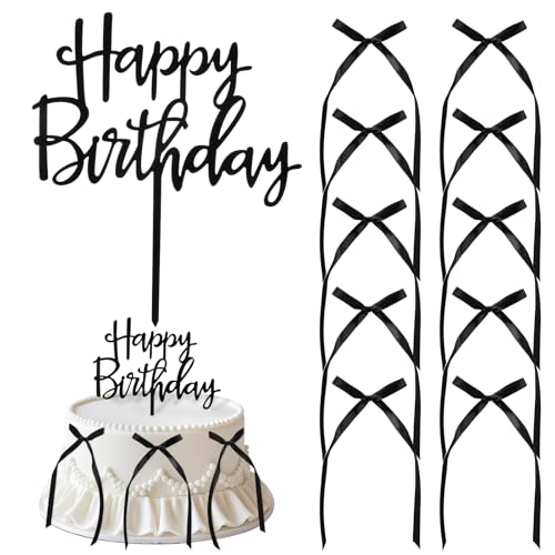JJUNW 10 Stück Schwarz Bogen Tortendeko, Kuchendekoration mit Schleife Band mit 1PC Happy Birthday Schild Cake Topper mit Happy Birthday Zeichen für Geburtstag Party Hochzeit Valentinstag JJUNW 10 Stück Schwarz Bogen Tortendeko, Kuchendekoration mit Schleife Band mit 1PC Happy Birthday Schild Cake Topper mit Happy Birthday Zeichen für Geburtstag Party Hochzeit Valentinstag von JJUNW