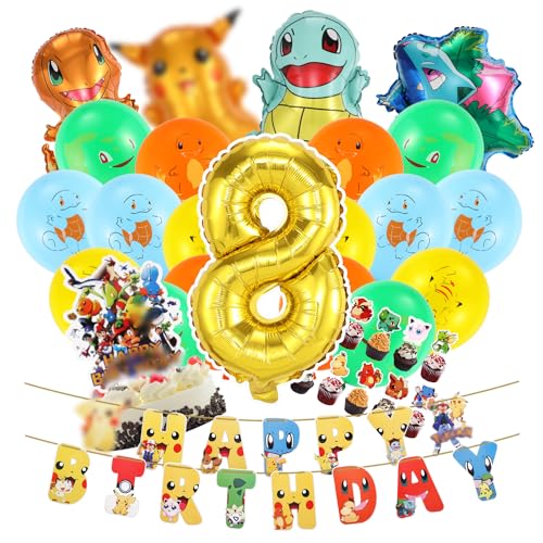 luftballon 8. geburtstag | geburtstagsdeko jungen 8 jahr, Happy Birthday Dekoration Banner Karikatur Luftballons deko von JJYAGU