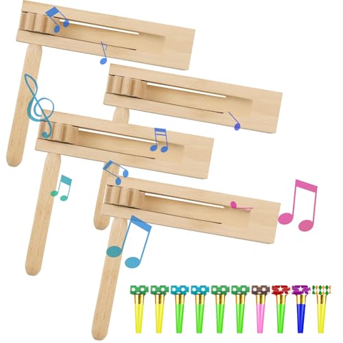 JJZGPP 4 Stück Holzratsche Geräusche Maker,Ratsche aus Holz,Holz Rassel Ratsche für Spiele, Partys, Wettbewerbe, Sportwettbewerbe, Lernspielzeug von JJZGPP