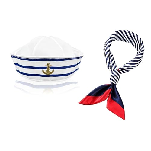 Streifen Matrosenmütze und Schal-Set,Sailor Hat Schal Set für Männer und Frauen Nautische Quadratische Imitierte Seidenschals Blau Schals Damen Matrosen Halstücher für Marineblaues Verkleidungsparty Streifen Matrosenmütze und Schal-Set,Sailor Hat Schal Set für Männer und Frauen Nautische Quadratische Imitierte Seidenschals Blau Schals Damen Matrosen Halstücher für Marineblaues Verkleidungsparty von JJiaoLinin