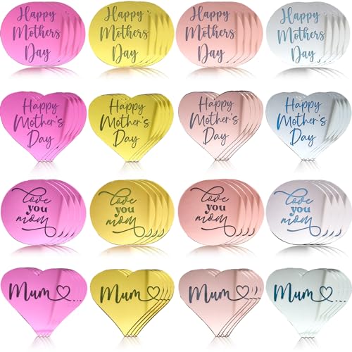 Cupcake-Topper "Happy Mother's Day" aus Acryl, runde Herz-Kuchenaufsätze, Muttertags-Kuchenaufsatz, Herz-Plektren, Cupcake-Dekorationen für Muttertagsgeschenke, Party-Dekoration, 64 Stück von JJzxwish