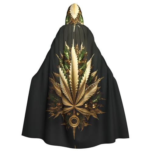 JKIEGOQ Goldenes Cannabis-Muster Erwachsenen-Umhang mit Kapuze für Halloween-Kostümpartys und mehr von JKIEGOQ