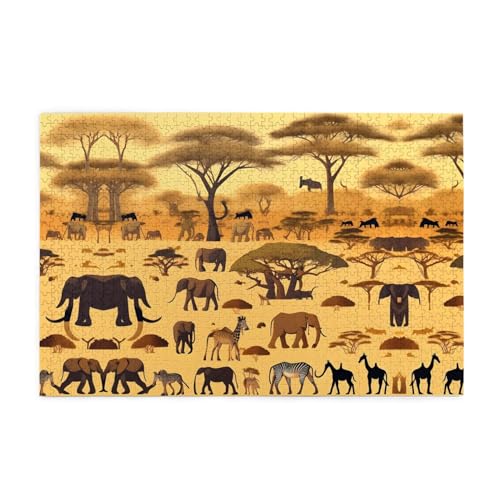 Jigsaw Puzzles1000 Teile Jkiegoq Afrikanische Graslandtiere Gedruckt Pädagogische Intellektuelle Holzpuzzles Lustige Puzzles Stressabbau-Spiel von JKIEGOQ