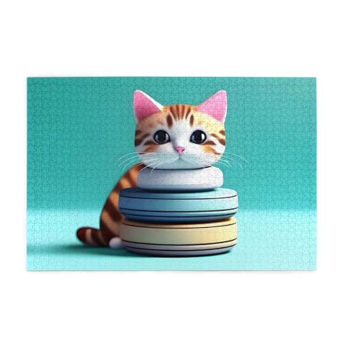 Jigsaw Puzzles1000 Teile Jkiegoq Cute Stacking Cat Printed Educational Intellectual Wooden Puzzles, Fun Puzzles, Stress Relieving Game von JKIEGOQ