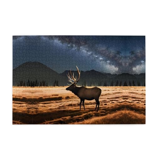 Jigsaw Puzzles1000 Teile Jkiegoq Elch auf der Wiese Gedruckt Pädagogische Intellektuelle Holzpuzzles Lustige Puzzles Stressabbau Spiel von JKIEGOQ